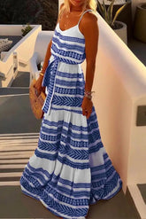 Ingvn - Geometric Printed Loose Ankle Length Dress(4 colors)