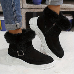 Cozy Winter Women's Snow Boots - Thick, Warm Plush Lining with Anti-Slip Sole, Round Toe Zipper Design, Fashionable Flat Heel
