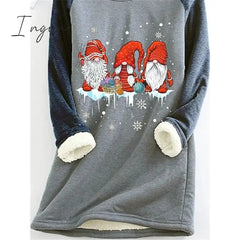 Ingvn - Women's Sweatshirt Pullover Sherpa Fleece Teddy Pink Green Gray Graphic Christmas Round Neck Long Sleeve Fleece