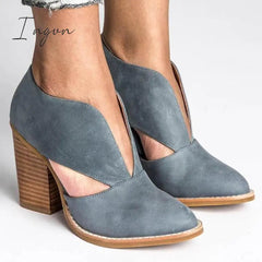 Ingvn - Round Toe Women Chunky Heel Casual Pu Ankle Boots