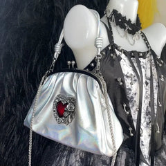 Ingvn Vintage Y2k Womens Handbag Silver Gothic Fashion Chains Casual Shoulder Bag Pu Leather Pleated Original Female Shell Bag