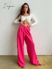 Ingvn - Outfits Trends New Spring Summer Women's Casual Straight Classic Green Black Rose Red High Waist Pants Korean Wide Leg Trousers for Women