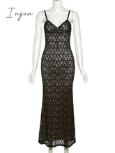 Ingvn - Sexy Lace Spaghetti Strap Maxi Dress Women Off-shoulder Sleeveless Gown Elegant Bodycon Party Long Dress Vestidos