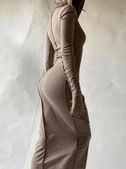 2024 Autumn New Style Reverse Edge Hooded Long Sleeve T-shirt Dress