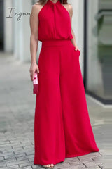 Ingvn - Elegant Solid Pocket Halter Sleeveless Two Pieces