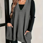 Plus Size Cozy Knitted Sweater Vest - Soft V Neck Sleeveless Design, Casual Solid Color Top for Fall & Winter, Women's Comfortable Plus Size Clothing for Everyday Wear
