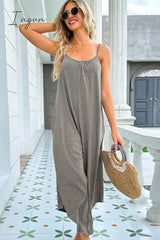 Ingvn - Round Neck Pocketed Sleeveless Jumpsuit