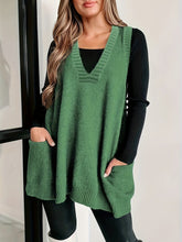 Plus Size Solid Knit Sweater Vest, Casual V Neck Sleeveless Sweater For Fall & Winter, Women's Plus Size Clothing