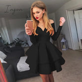 Ingvn - Spring Autumn Women Solid Long Sleeve Sexy Clubwear V-neck Off Shoulder Evening Party Dress Red Dresses For Woman Plus Size
