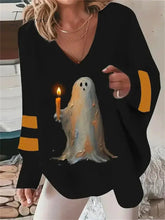 Ingvn - Women's Pullover Halloween Sweatshirt Basic Black Graphic Casual V Neck Long Sleeve Top Micro-elastic Spring & Fall