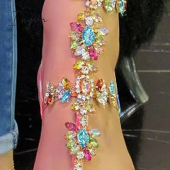 Ingvn - Stylish Crystal Strap Lace-Up Sandals