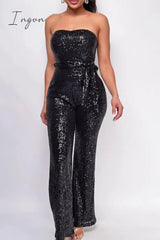 Ingvn - Street Solid Bandage Sequins Patchwork Strapless Regular Jumpsuits(5 Colors)