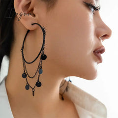 Punk Gothic Black Five-pointed Star Tassel Hoop Earrings for Women Niche Design Party Jewelry Cosplay Gifts