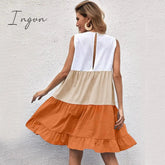 Ingvn - 2023 Summer European and American Women's Loose Casual Splice Contrast Ruffled Sleeveless Tank Top Dress