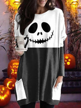 Ingvn - Women's Tunic Shirts Tunic Black White Wine Plaid Color Block Pocket Print Long Sleeve Halloween Weekend Round Neck Long Abstract Painting S