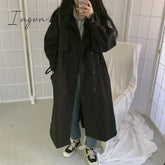 Ingvn - Chic Women Trench Coat Casual Women's Long Outerwear Loose Overcoat Autumn Winter Fashion Double-breasted Windbreaker Femme
