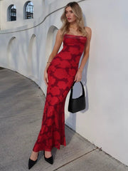 Spaghetti Strap Print Sexy Maxi Dress For Women Gown Summer New Sleeveless Backless High Waist Club Long Dress Elegant