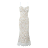 Sexy Backless Bandage Elegant Lace Dress Women Thin Straps Floral Bodycon Hollow Out Robe Lady Club Party Vestidos