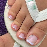 Summer Classic White French False Foot Nails Flash Toenail Press On Short Square Fake Toe Nails Silver Diamond Glitter Nail Tips