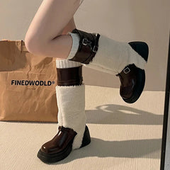 Ingvn Platform Women Knee-High Boots Fashion Fur Removable Shoes Autumn Winter Thick Heel Women's Knight Long Booties