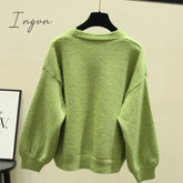 Ingvn - Oversized Cardigan Women Spring Casual Solid V Neck Long Sleeve Cardigan Sweater Female Knit Jacket Coat Green Pink