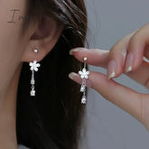 Korean Trendy Simple Flower Bell Orchid Tassel Copper Earrings for Women Sweet Elegant Party Jewelry Girlfriend Gifts