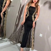 Ingvn - Summer Outfits Two Piece Set Sexy Night Club Strapless Dress Women Slim Fit Sheath Perspective Mesh Split Shawl Bodycon Party Prom Vestidos