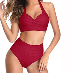 2025 Women's Bikinis Set Solid Color Knot Twist Bikini Swimsuit High Waist Adjustable Strap Two Piece Bathing Swimwear