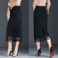 Ingvn - Autumn and winter skirt long section jupe femme two sides wearing lace midi skirt split bag hip skirt wool winter skirt
