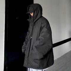 Punk style Padded Jacket Men Women Winter new thickened dark oversize hooded charging cotton jacket men's thick/thin Top