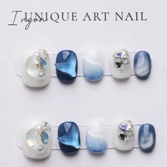 Blue Whale Handmade Wearable Fake Nails Mermaid Ocean Wearing Nails Sticker Reusable Press On Nail Patches Decoracion For Girls