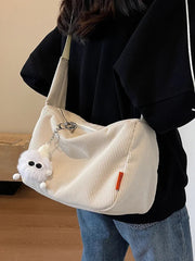 Ingvn Large Capacity Corduroy Women's Shoulder Bag Solid Color Casual Travel Female Messenger Bags Simple Retro Ladies Handbags