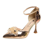 Jmprs Gold Silver Crystal Pumps Women Autumn Pointed Toe High Heels Shoes Woman Ankle Strap Stiletto Heeled Party Shoes