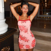 Ingvn - Summer Fashion Floral Print Y2K Mini Dresses Elegant Birthday Bodycon Club Party Straps Dresses Outfits Vestido