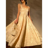 Jacquard Maxi Dresses for Women New Fashion Fairycore Sleeveless Straps Summer Dress Vintage High Waisted Dresses
