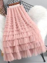 Summer Elegant Women Tulle Skirt Korean Fashion Mesh A Line Ladies Cake Skirt High Waist Loose Party Female Skirts New