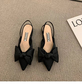 Bow Sandals Women Summer Pointed Low Heel Sandals Women Fashion Baotou Thin Strap Sandals High Heels Sandalias De Mujer