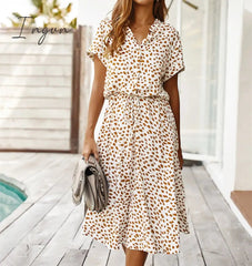 Ingvn - Ladies Bohemian Leopard Print Shirt Dress Women Casual Midi Holiday Summer Dress Female A-line Loose Women Beach Dress Vestidos