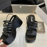 Ingvn Silver Wedge Sandals Women Platform Shoes Black Belt High Heels Gladiator Chunky Heeled Summer Wedges Zapatos De Mujer