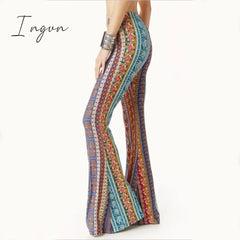 Ingvn - Spring Autumn Bell Bottom Pants Women Streetwear Flare Pants Beach Trousers Ladies Fashion Elastic Print Slim Pants