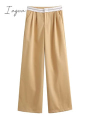 Ingvn - 2023 Women Fashion Side Pockets Patchwork Straight Pants Vintage High Waist Zipper Fly Female Casual Trousers Mujer
