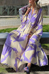 Ingvn - Casual Elegant Floral Buttons V Neck Printed Dress Dresses