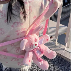 Ingvn Original Y2k Womens Backpack Pink Plush Bunny Harajuku Fashion Sweet Doll Backpack Student 2024 Casual Cartoon Ladies Bag