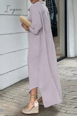 Ingvn - Casual Solid Buttons Turndown Collar Shirt Dress Dresses