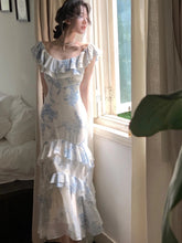 Summer New Women Elegent Slim Party Prom Print Ruffles Dress Female Fashion French Retro One Piece Clothes Vestidos