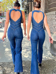 Ingvn Summer Sleeveless Zip-up High Waist Denim Jumpsuits Streetwear Vintage Women's Loving Heart Backless Tunics Jeans Overalls