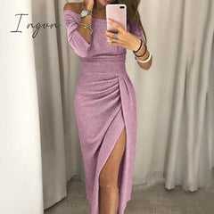 Ingvn - Spring Autumn Solid Women's Tunic Lady Evening Party Dresses Off Shoulder High Waist Long Dress Elegant Sexy Club Vestidos