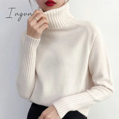 Ingvn - Cashmere Knitted Sweater Women Autumn Winter Korean Turtleneck Long Sleeve Pullover Female Jumper Green Knitwear