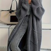 Plus Size Solid Color Knitted Open Front Cardigan, Long Sleeve Casual Pockets For Fall & Winter, Women's Clothing