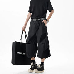 New Wide Leg Casual Pants mens Loose Fit Elastic Waist Outdoor Sport Capri Wrinkle Design Comfy Trousers for Women Men